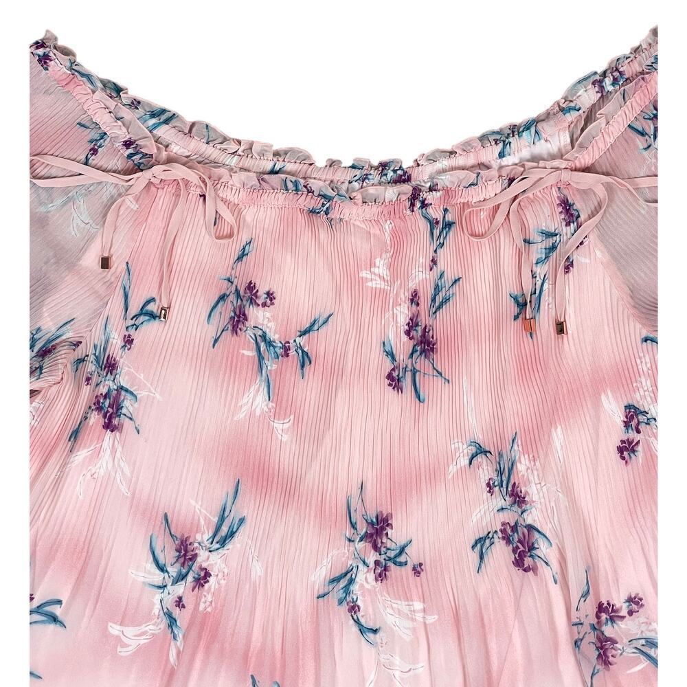 Lane Bryant Pink Floral Blouse Chiffon Overlay Off Shoulder Babydoll Size 22/24 - Picture 8 of 13